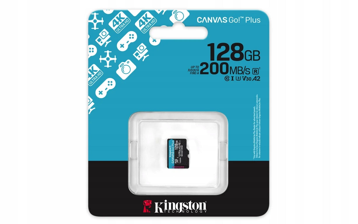 2x microSD memory card 128GB Kingston CanvasGo! Plus 200MB/s A2 U3 V30 +