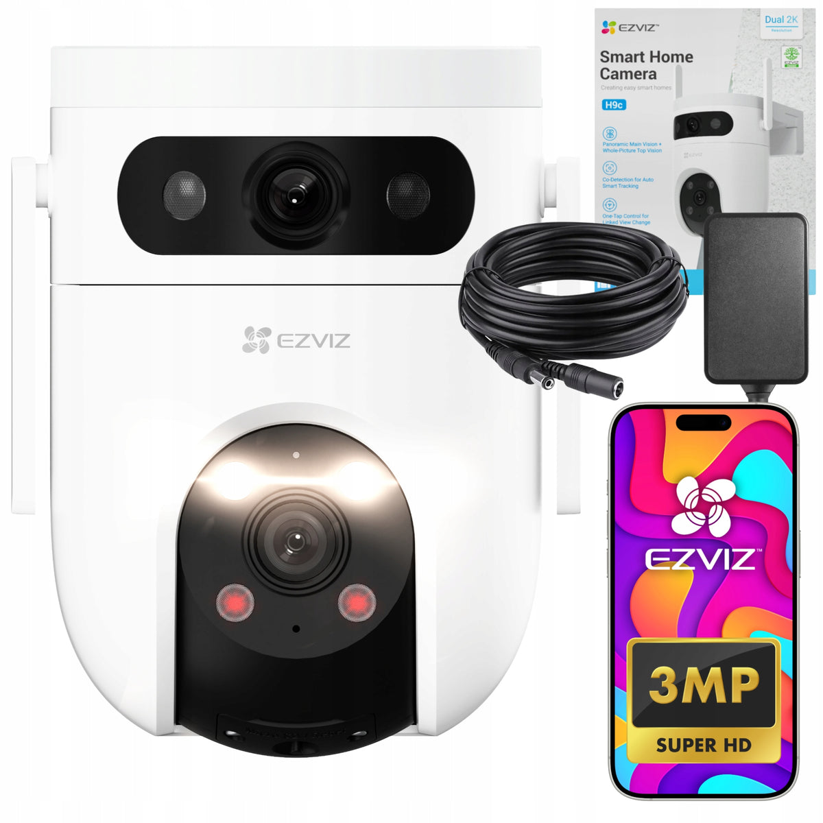 2x3Mpx Dual LENS H9C 3MP+3MP Autotracking Rotating Camera + 5M CABLE