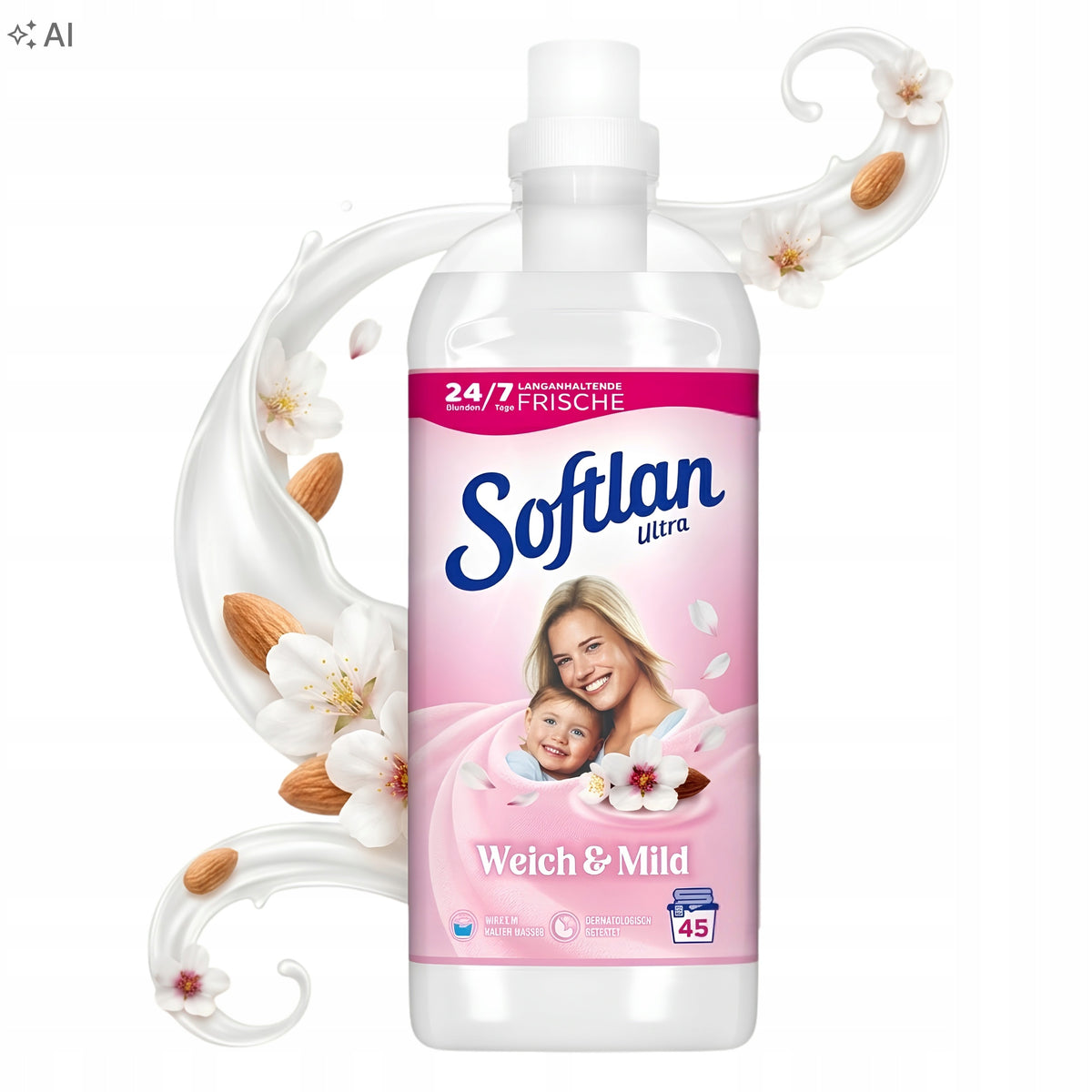 2xSoftlan Liquid Weich & Mild Fabric Rinse Concentrate Hypoallergenic 1l Packaging status original