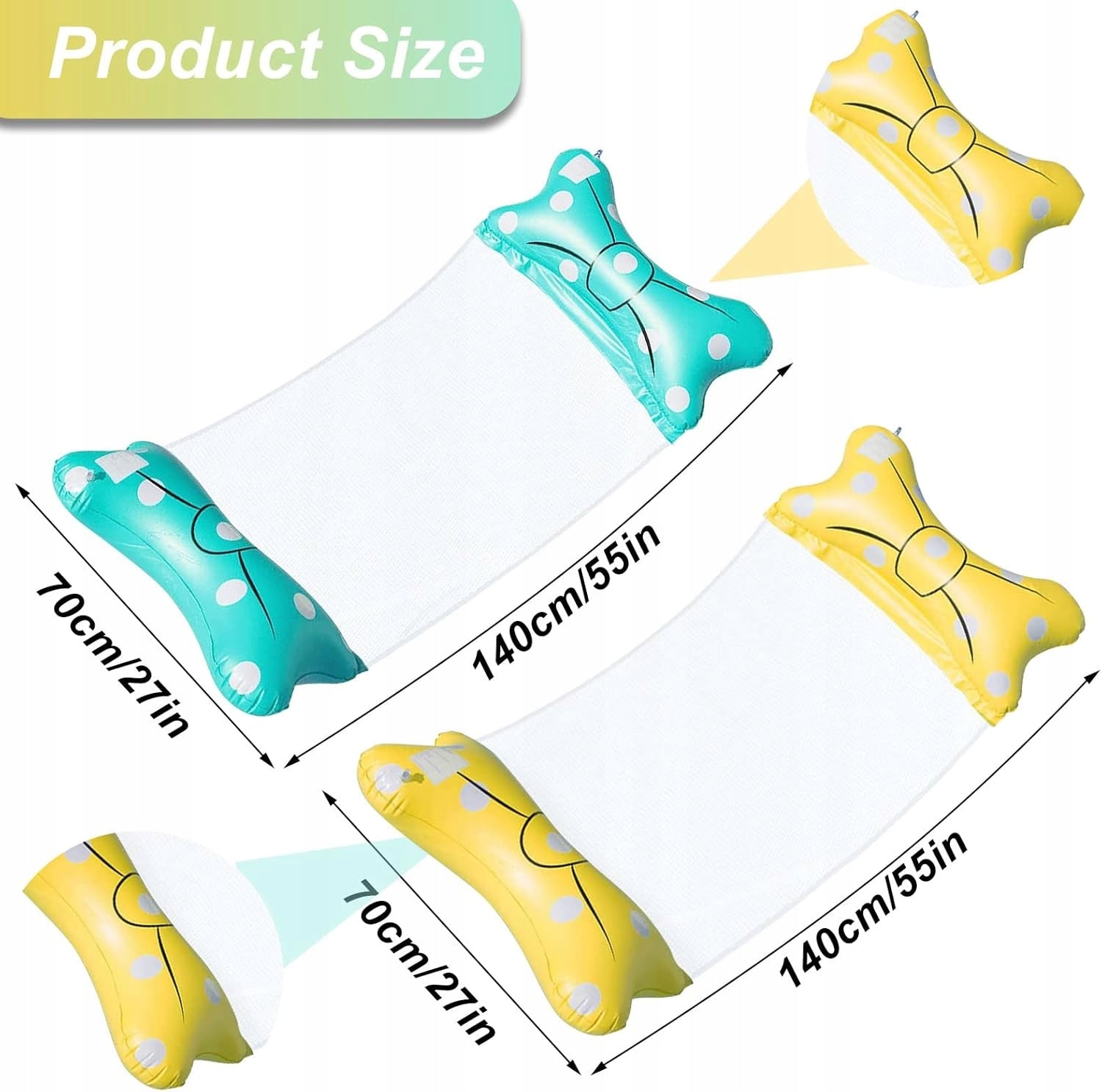 2xWATER HAMMOCK SWIMMING BED INFLATABLE WITH DOTS 140x70cm Brand no brand