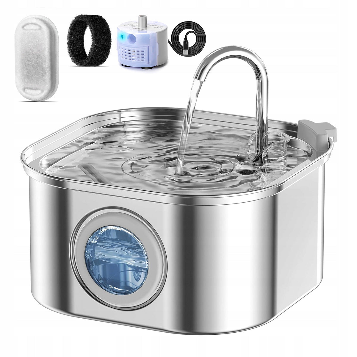3.2L Automatic Square Cat Fountain Stainless Steel Pet Faucet Dispenser