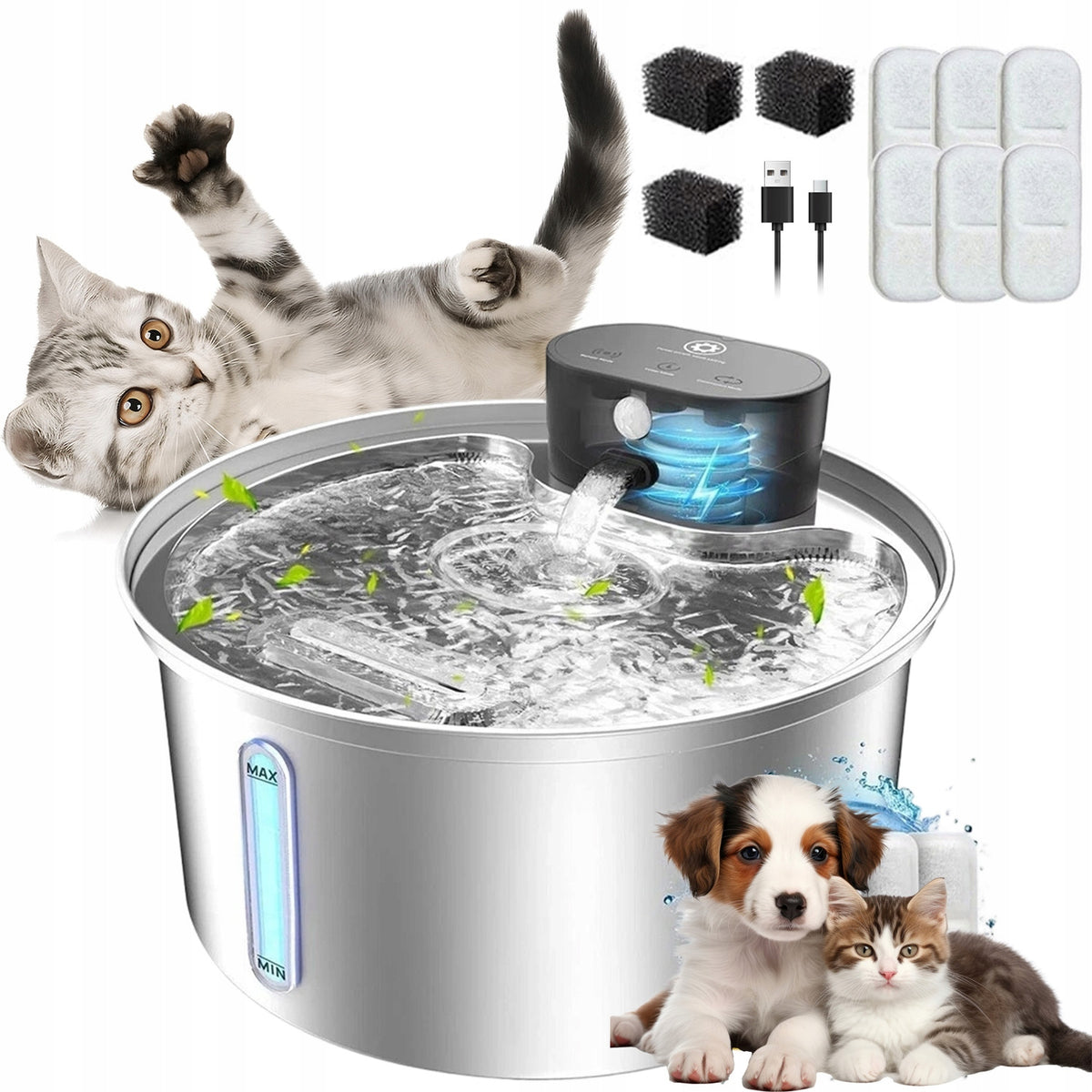 3.2L CAT WATER FOUNTAIN STAINLESS STEEL AUTOMATIC WATER DISPENSER FOR