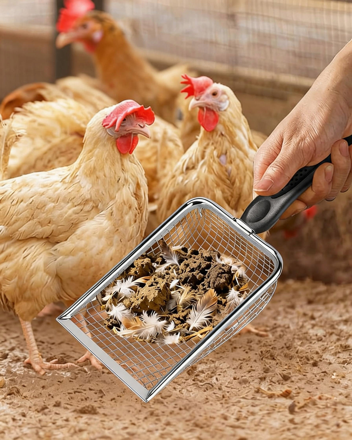 3.8/5mm Mesh Metal Cleaning Tool, Chicken Litter Rake, Sand, Durable Packaging status original