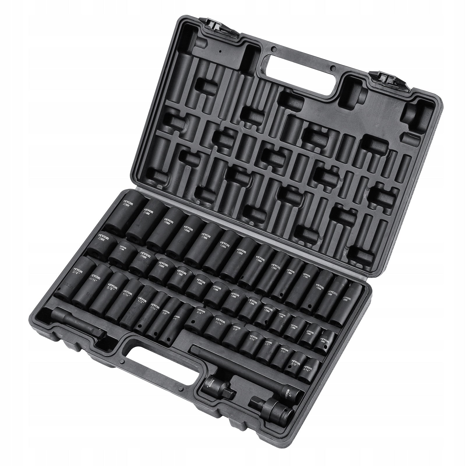 3/8 Drive Impact Socket Set 48 Piece SAE Metric 6 Point with Case