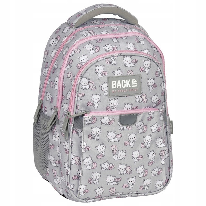 3-CHAMBER SCHOOL BACKPACK 24L DERFORM GREY PINK KITTENS Type multi compartment