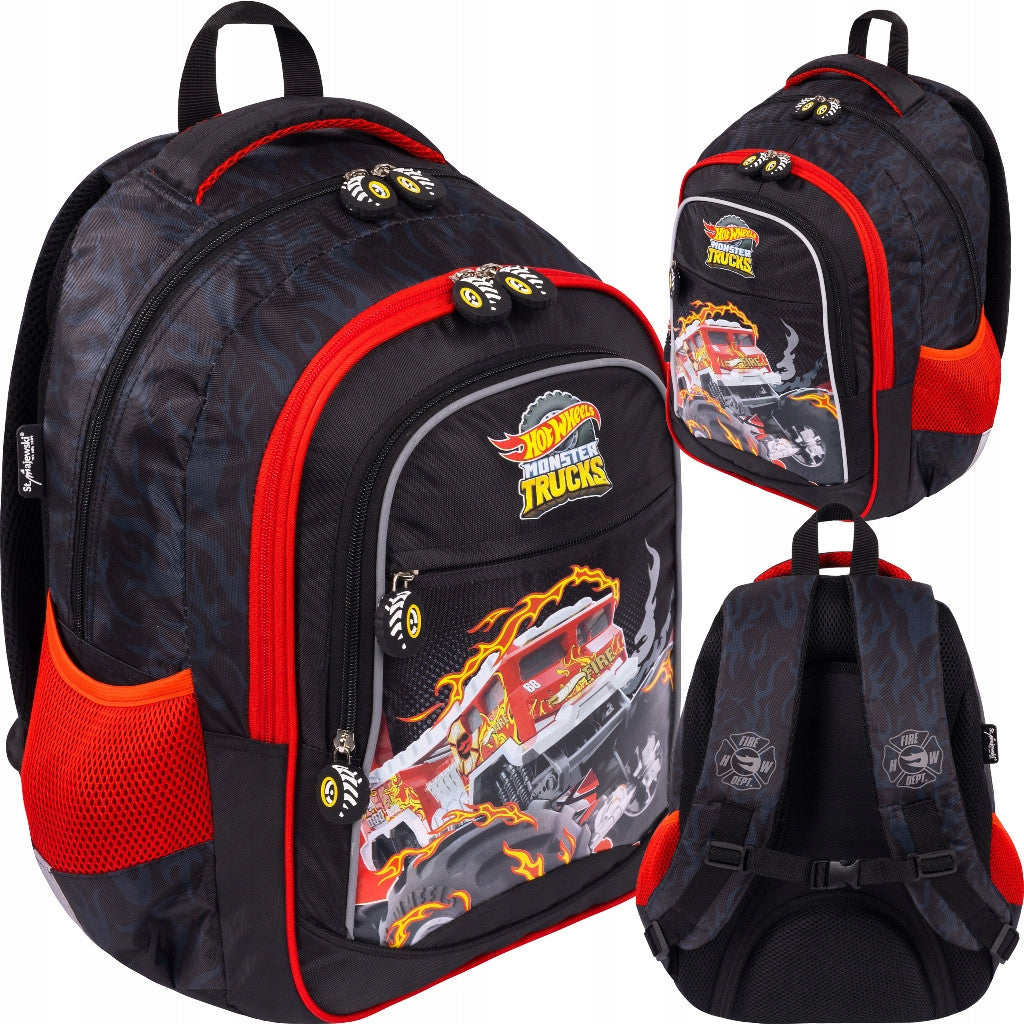 3-CHAMBER SCHOOL BACKPACK FOR BOY HOT WHEELS CARS ST.MAJEWSKI Packaging status original