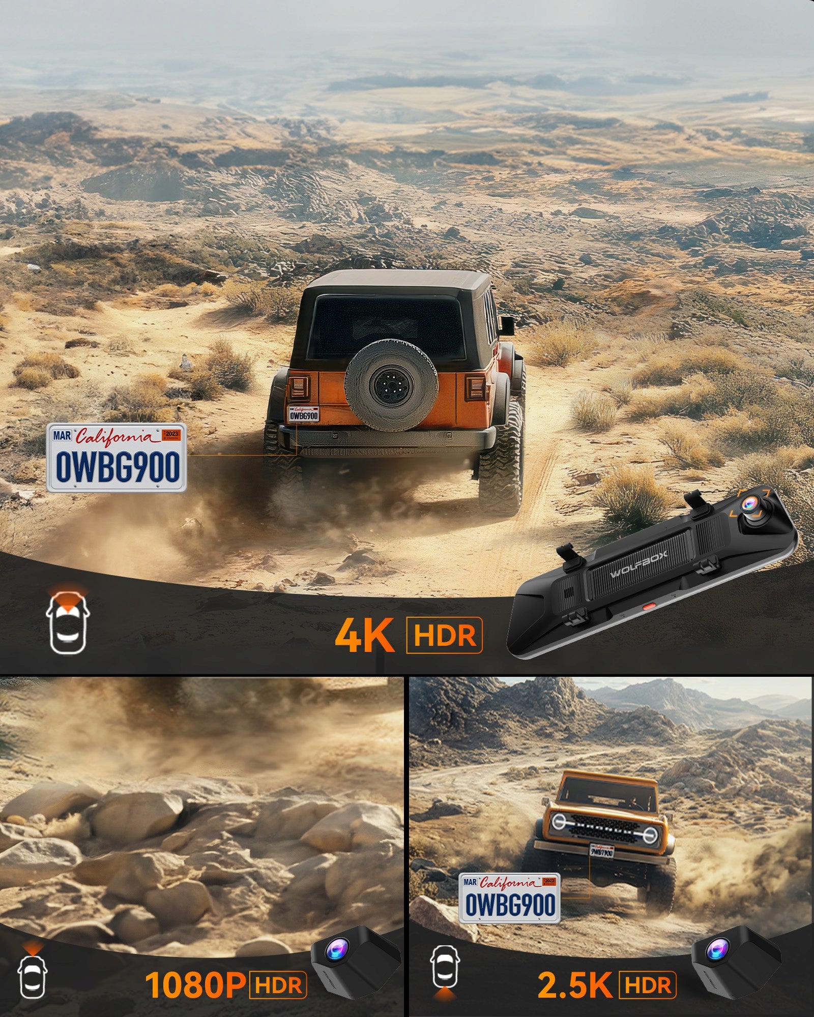 3-Channel 4K Mirror Dash Cam WOLFBOX G900 Tripro, STARVIS, 256GB, GPS Manufacturer code WB-G900TP-W