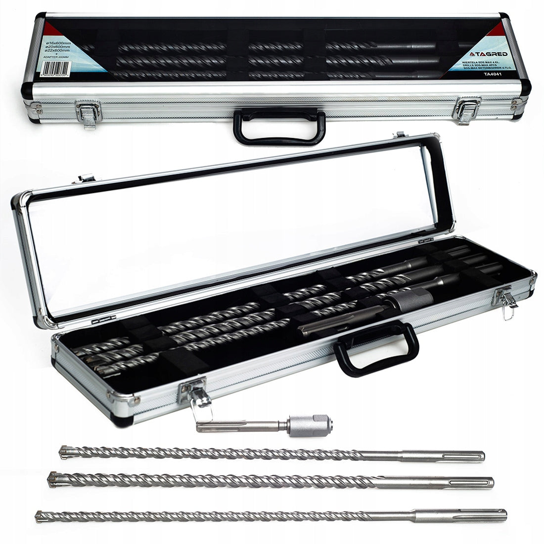 3 DRILL BITS + ADAPTER SDS MAX SDS+ DRILL BIT SET Packaging status original