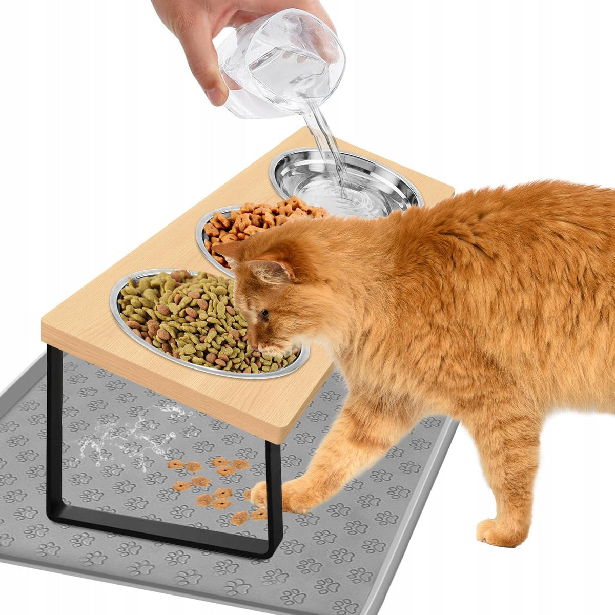 3-IN-1 CAT BOWL, STAINLESS STEEL, FOR FOOD, WITH TILTING STAND