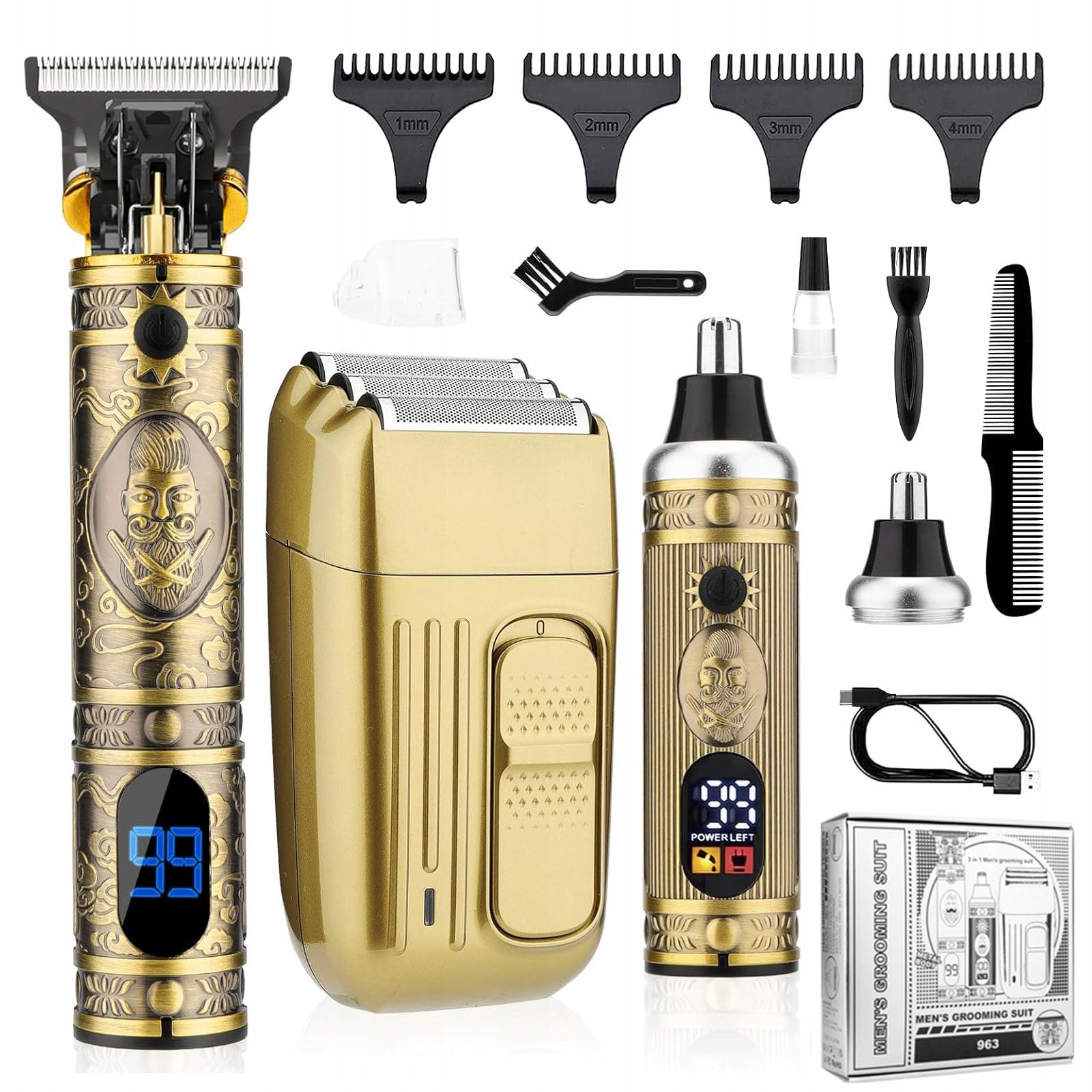 3-IN-1 HAIR CLIPPER PROFESSIONAL CORDLESS LCD SHADING NOSE TRIMMER SHAVER