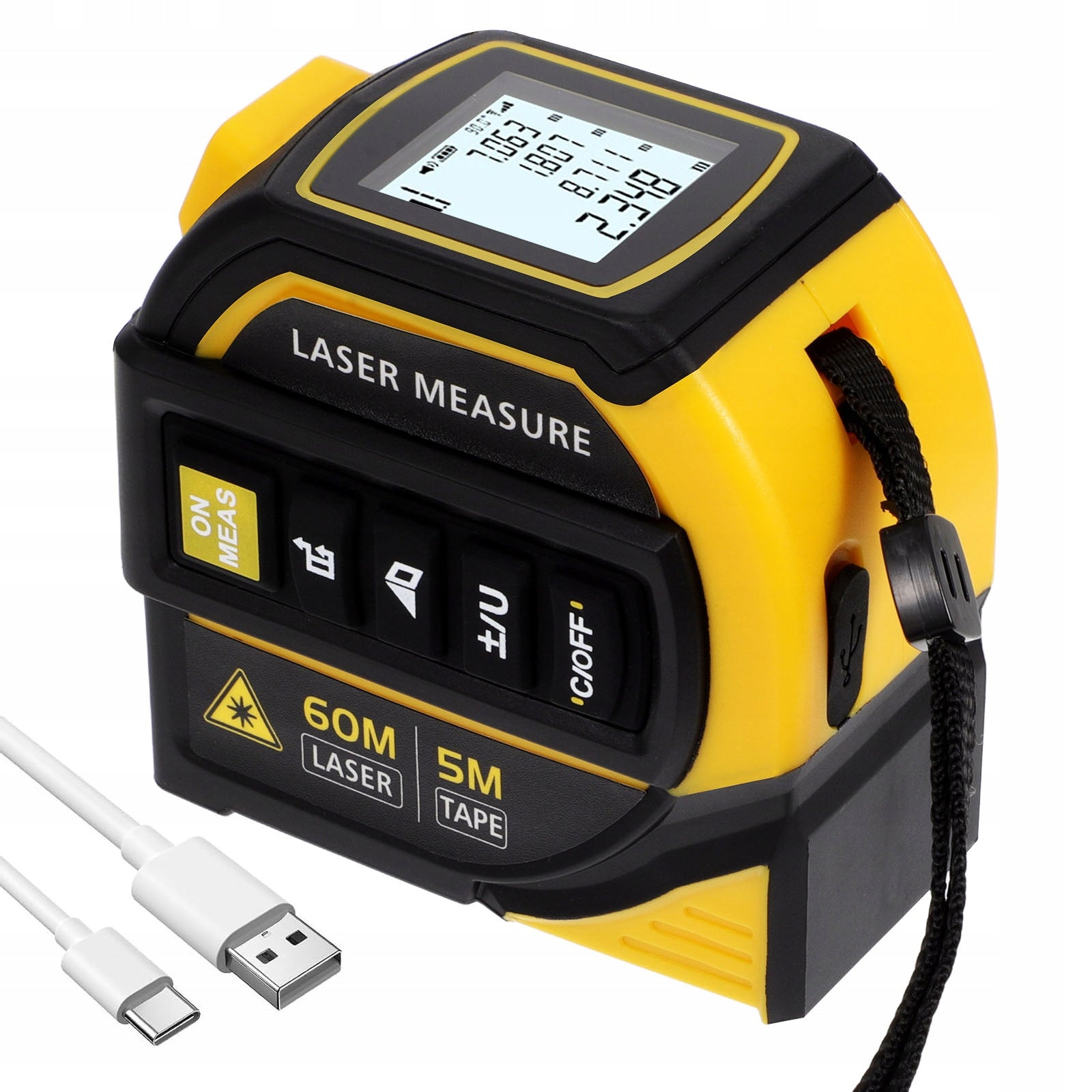 3-IN-1 LASER TAPE MEASURE LASER TAPE BACKLIT DISPLAY DURABLE ABS CASE