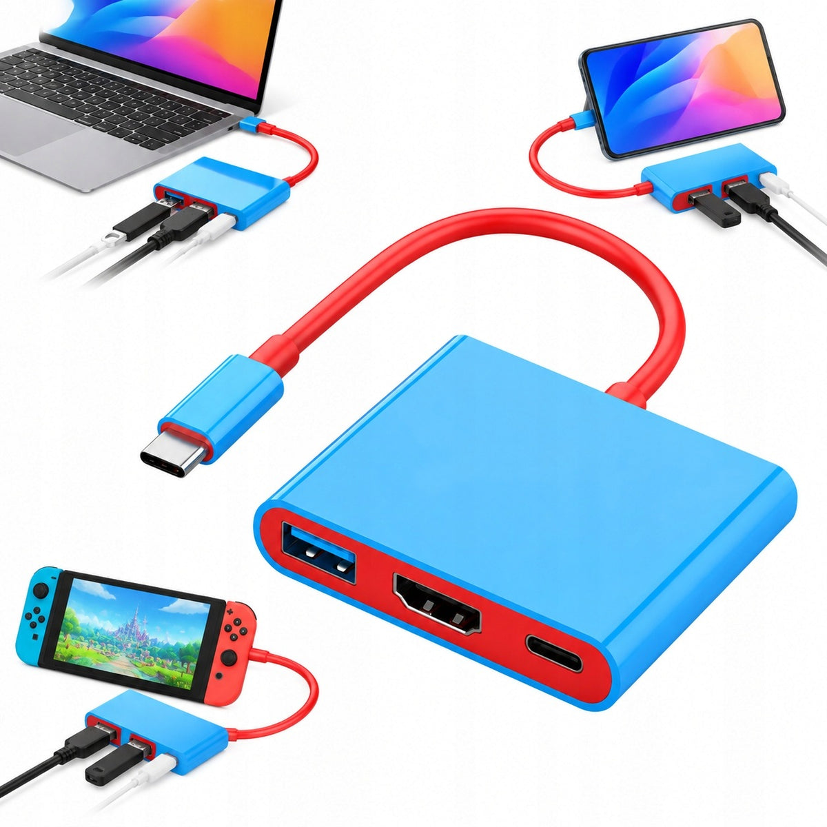 3 IN 1 USB C HDMI DOCKING STATION 4K 60HZ PD BLUE 6,5CM ADAPTER