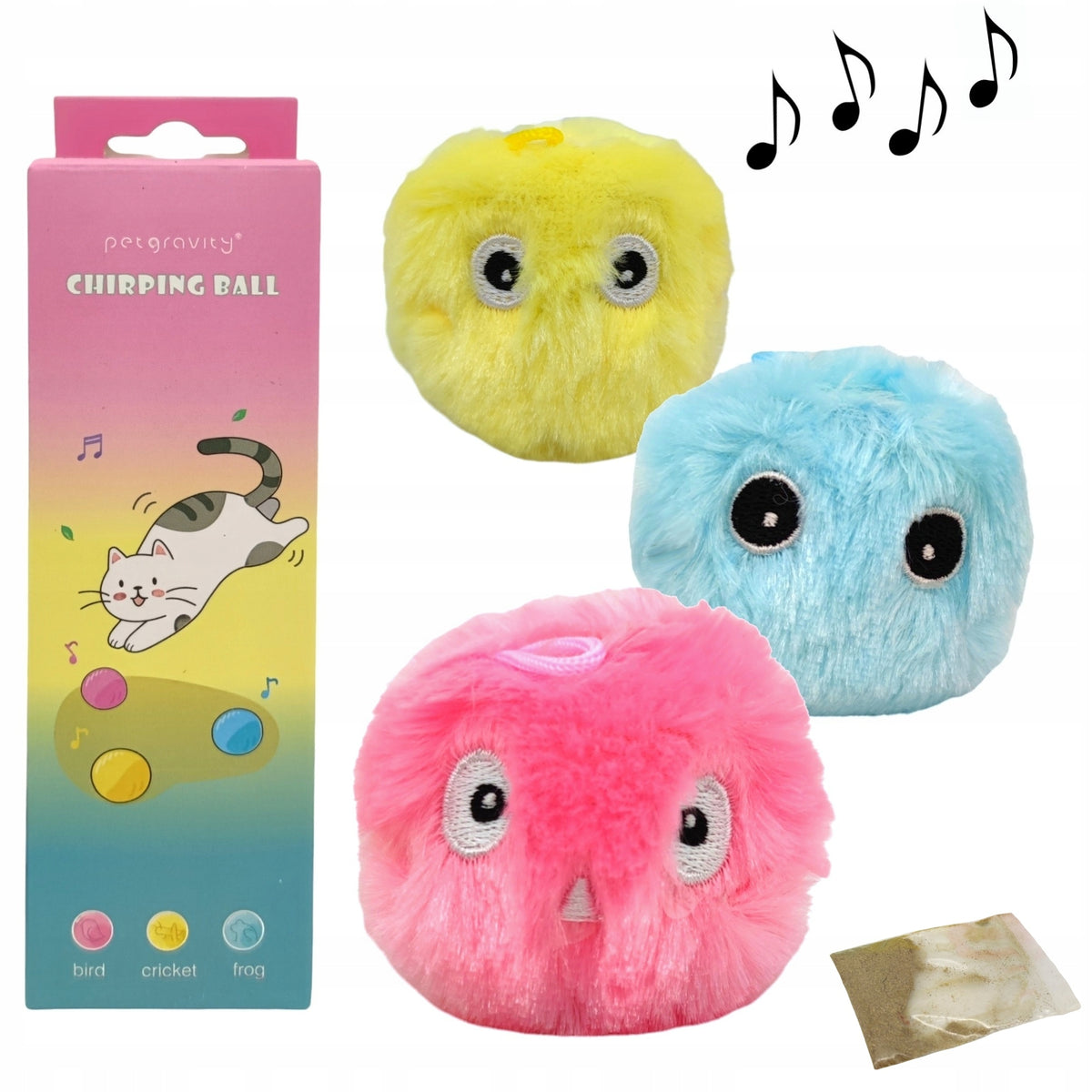 3 Interactive Cat Balls with Sound + Catnip SET