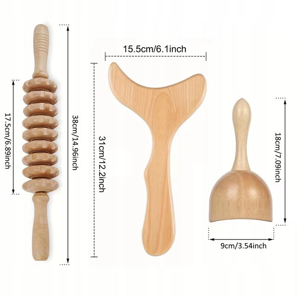 3 MASSAGE ROLLER WOODEN ROLLER BODY MASSAGES ANTI-CELLULITE PROFILED Packaging status original