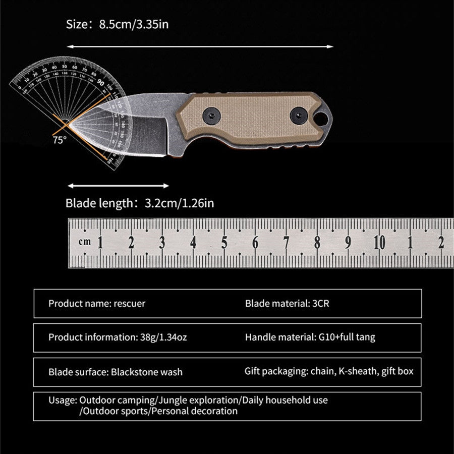 3" Mini Neck G10 Handle 3CR Blade Pocket Outdoors Storage Knife with Sheath Packaging status original