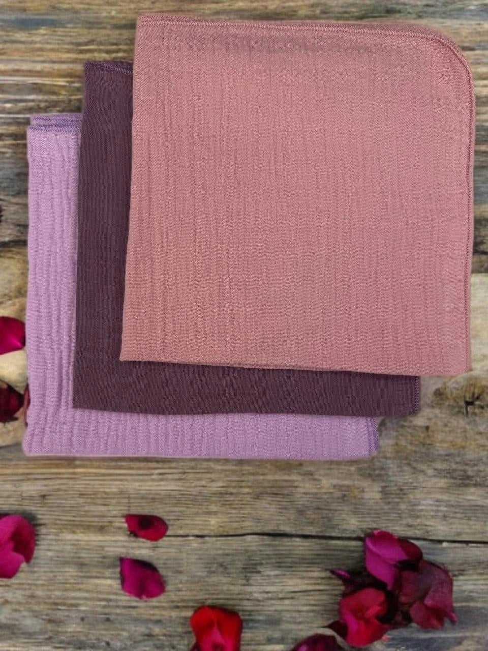 3-PACK MINI DIAPERS MUSLIN 38x38 Cloth POWDER, PLUM, LILA Brand Dartomik