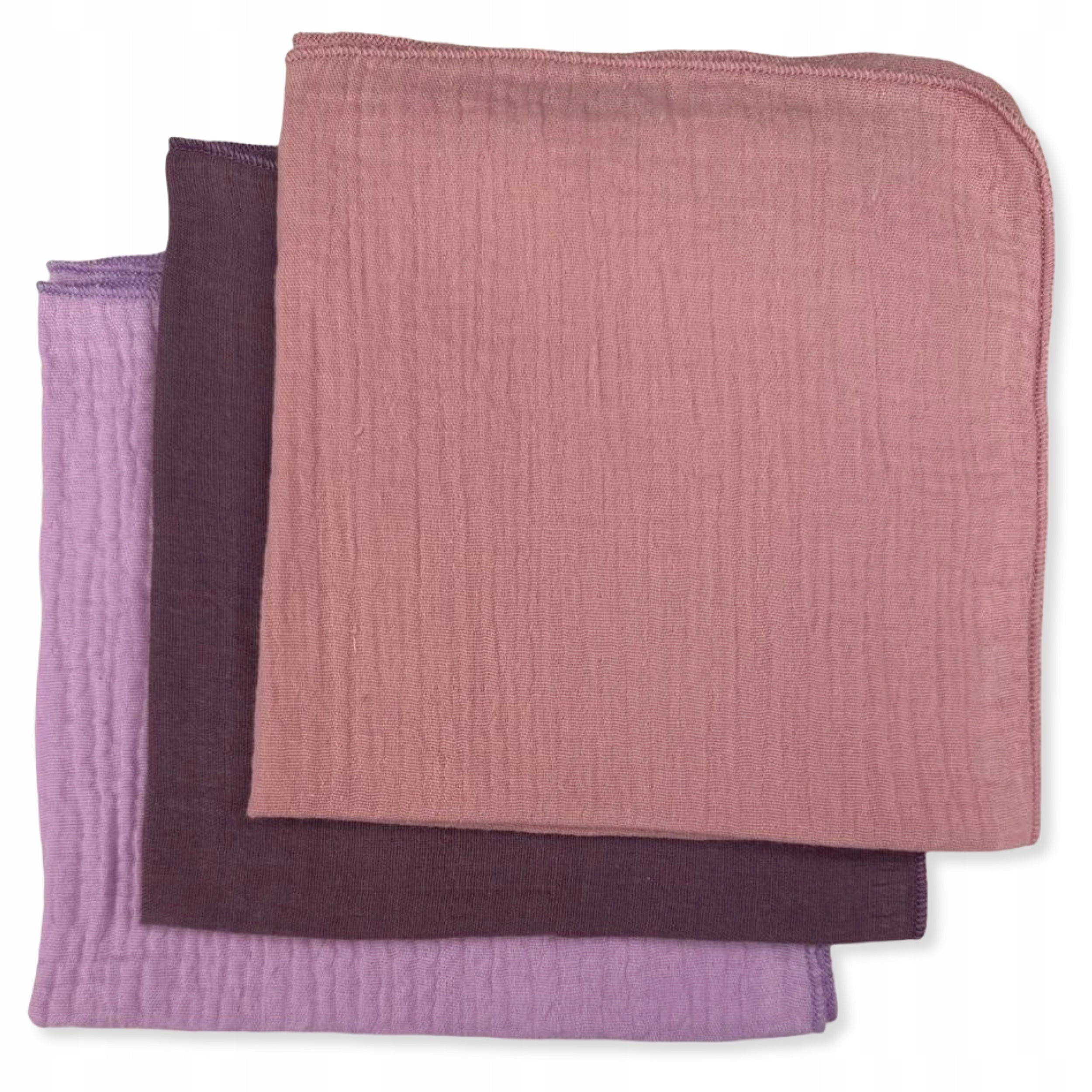 3-PACK MINI DIAPERS MUSLIN 38x38 Cloth POWDER, PLUM, LILA