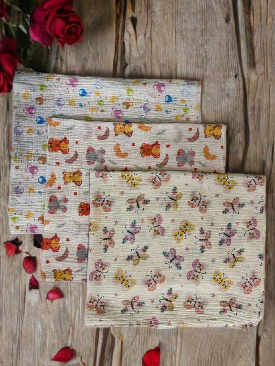 3-PACK MINI DIAPERS MUSLIN 38x38 ClothS BUTTERFLIES ANIMALS Packaging status original