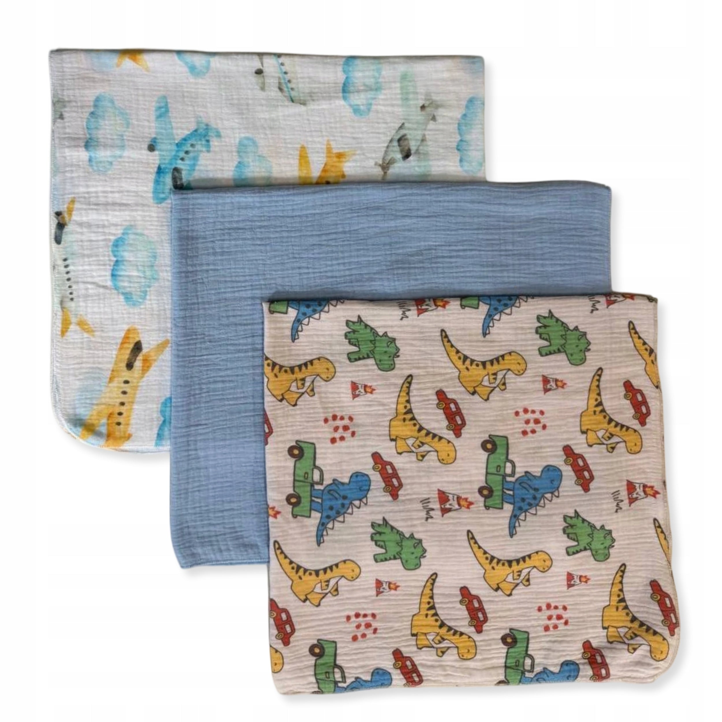 3-PACK MINI DIAPERS MUSLIN 38x38 ClothS CLOUDS DINO BLUE Packaging status original