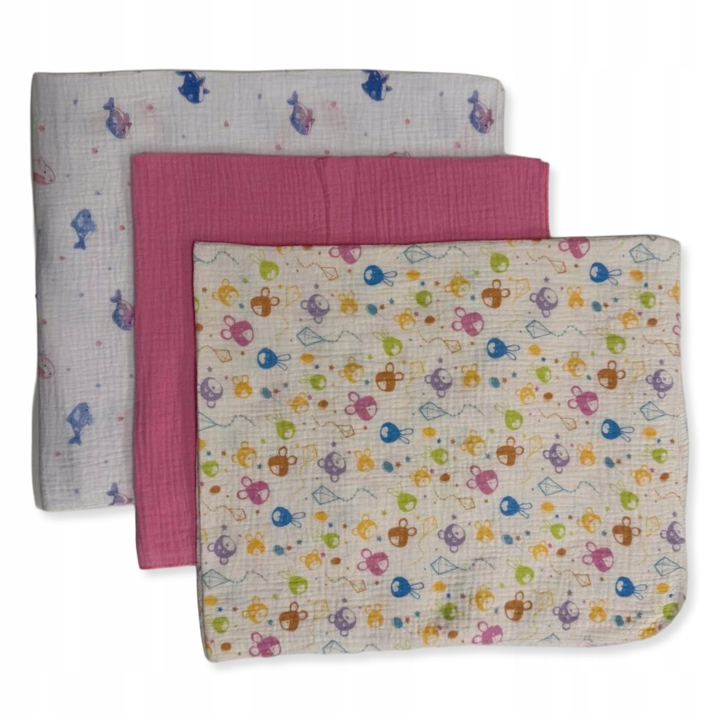 3-PACK MINI DIAPERS MUSLIN 38x38 ClothS DOLPHIN ANIMALS ROSES Packaging status original