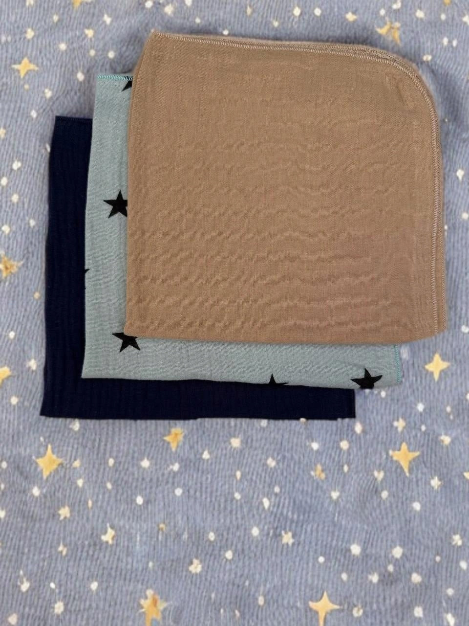 3-PACK MINI DIAPERS MUSLIN 38x38 cloths BEIGE, STAR, NAVY BLUE Brand Dartomik