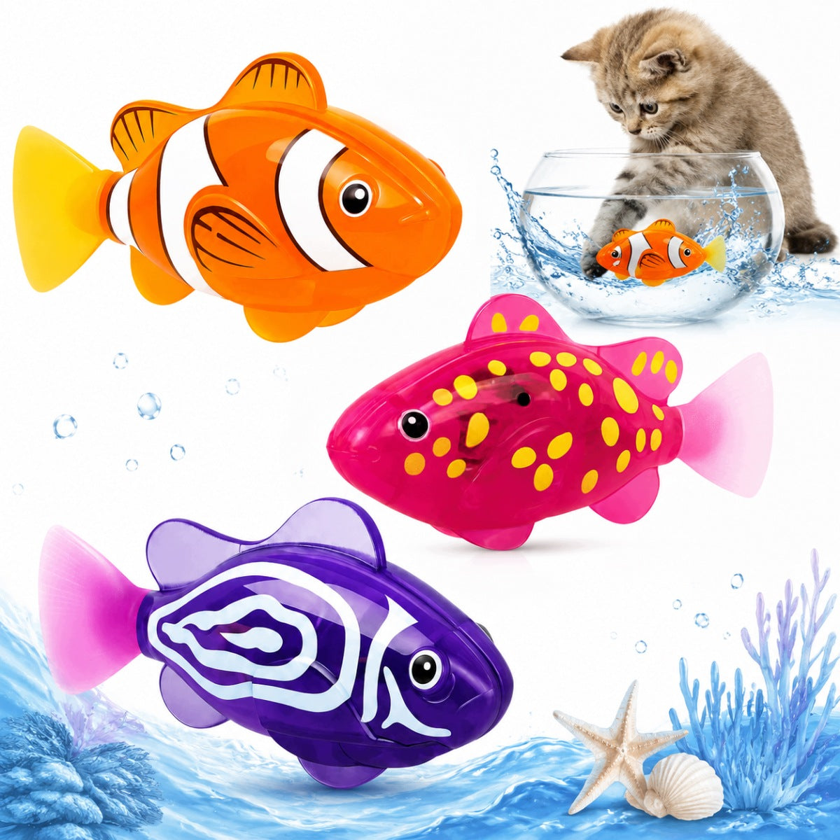 3 PCS FLOATING TOY ROBOTIC FISH SET, LED LIGHT