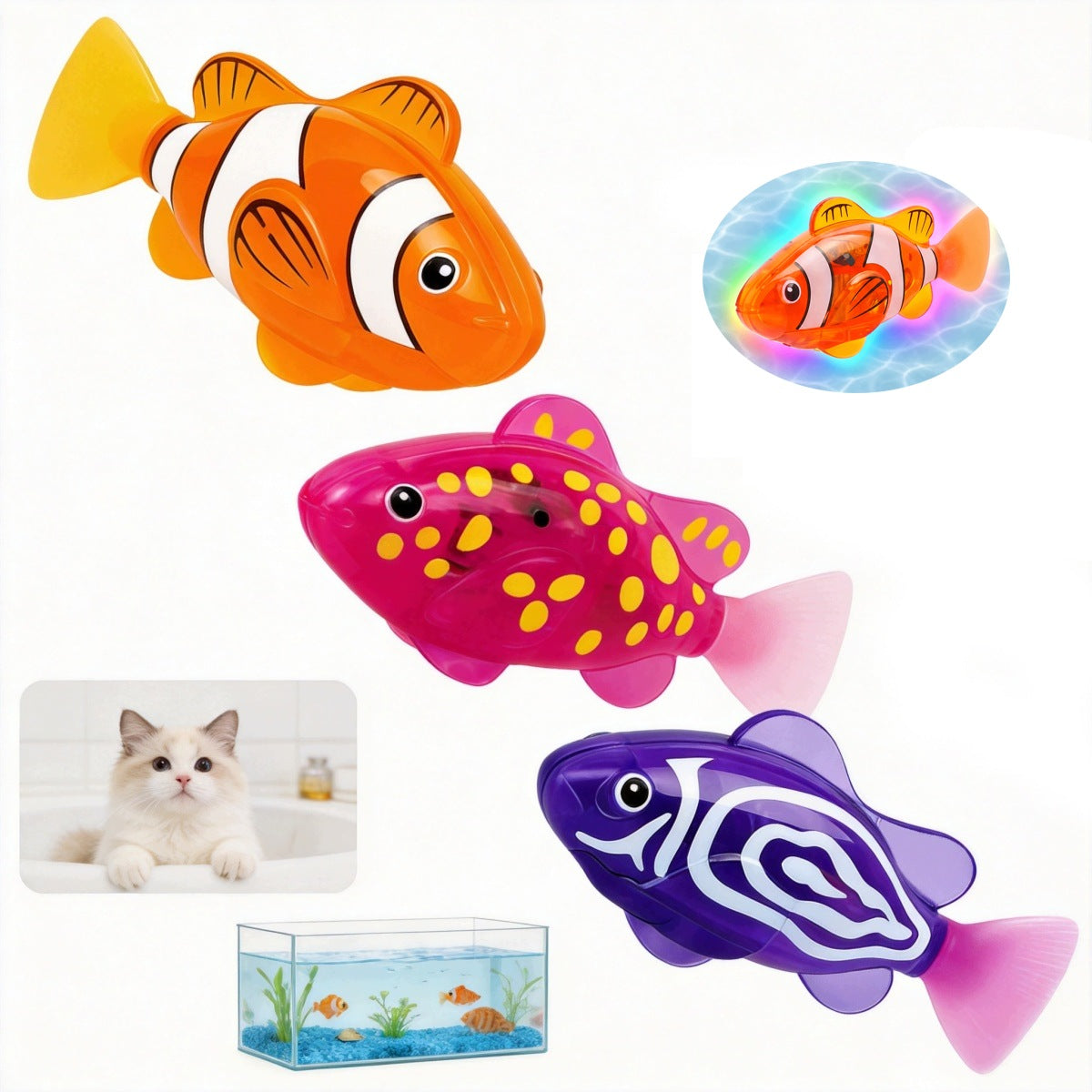 3 PCS Robot-cat with LED lighting floating with fish