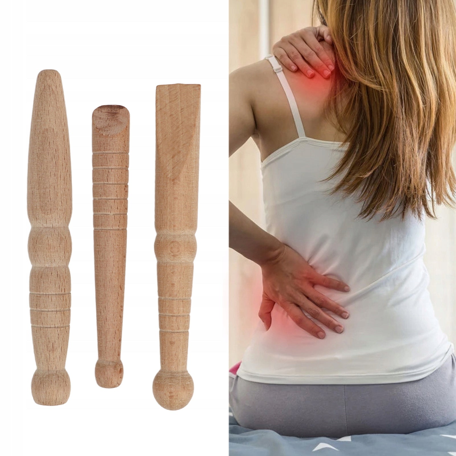 3 PCS TRADITIONAL WOODEN MASSAGE STICKS Color brown
