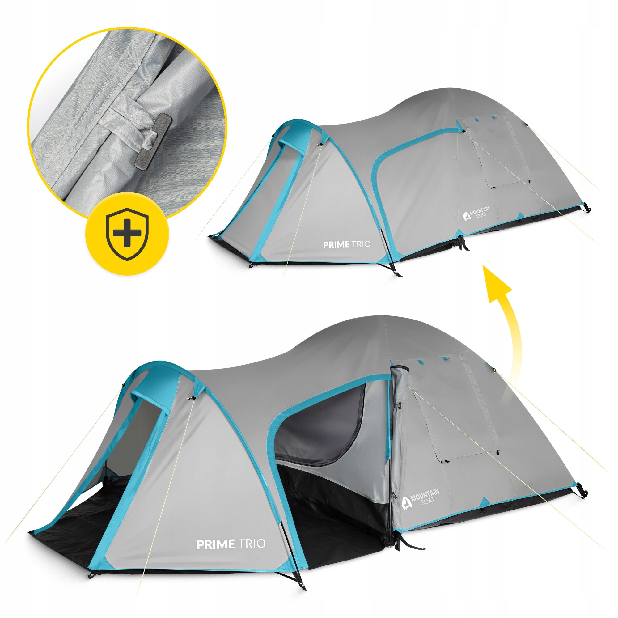 3-PERSON CAMPING TENT, MOUNTAIN GOAT PRIME TRIO Packaging status original