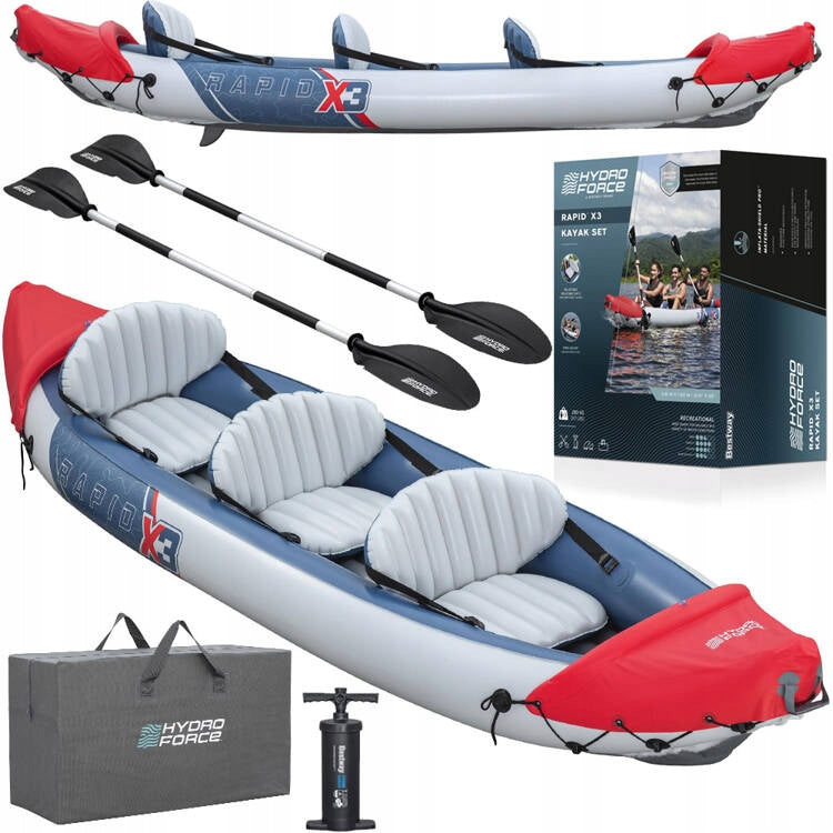 3-PERSON HYDRO-FORCE RAPID BESTWAY INFLATABLE KAYAK + ACCESSORIES