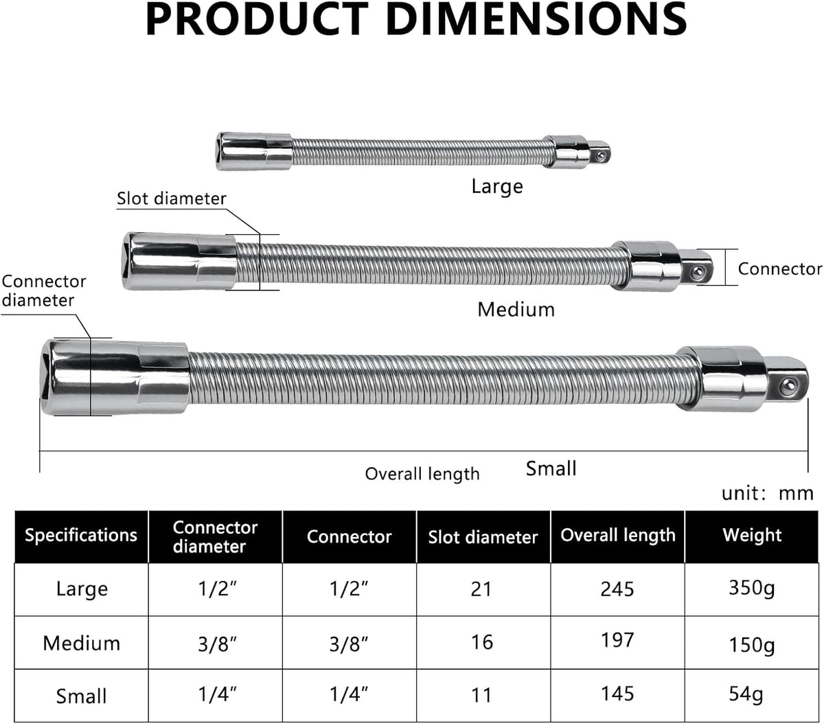3 PIECE STEEL RATCHET BALL SOCKET EXTENSION KIT Brand Genie