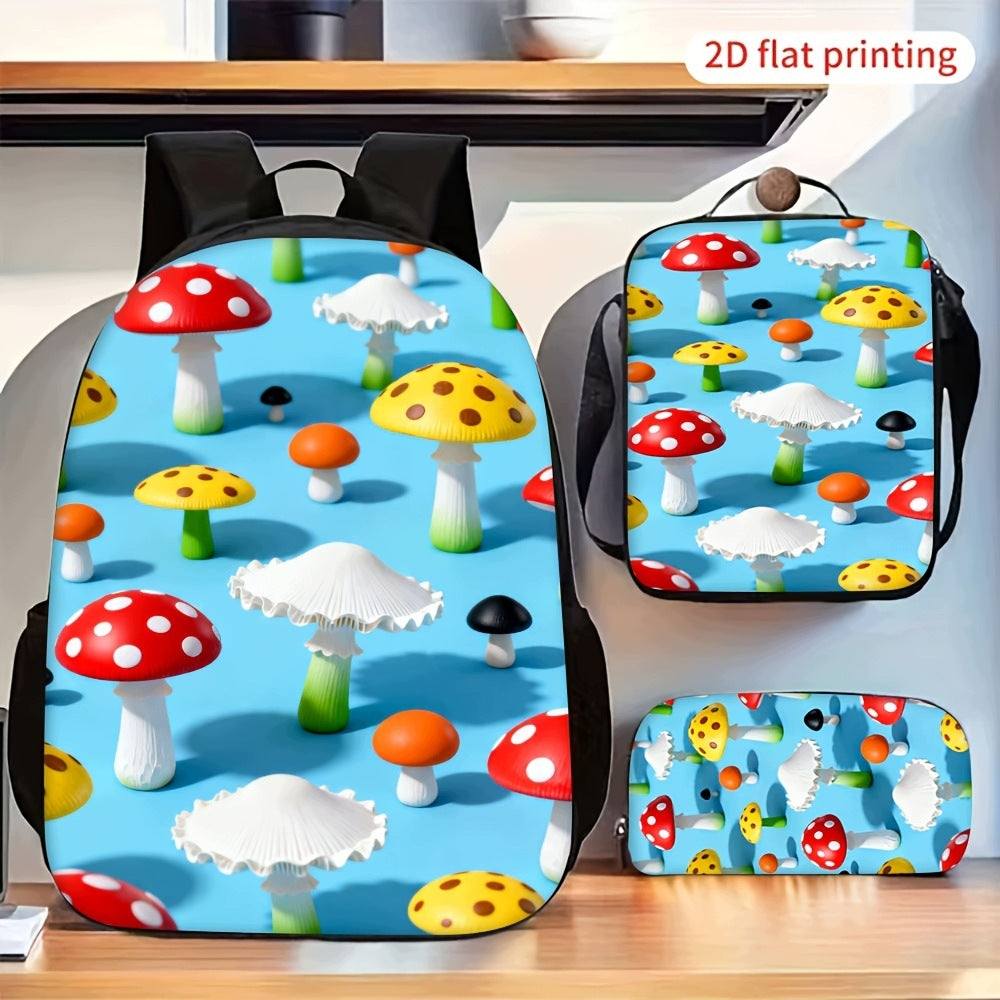3-Pack Colorful Mushroom Pattern Fashion Bag Set