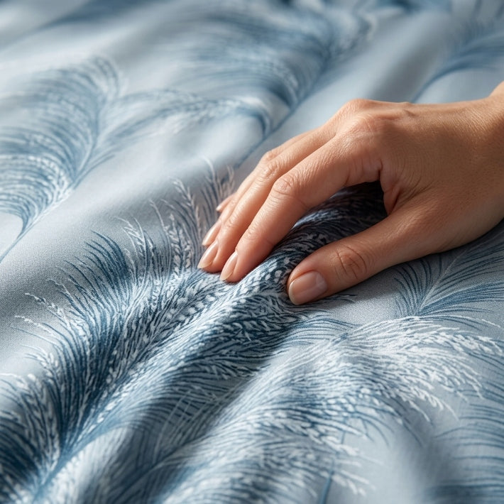 3 Pcs Blue Grey Feather Leaves Microfiber Bedding Set 160x200 Zipper Decor Comforter cover width 160 cm