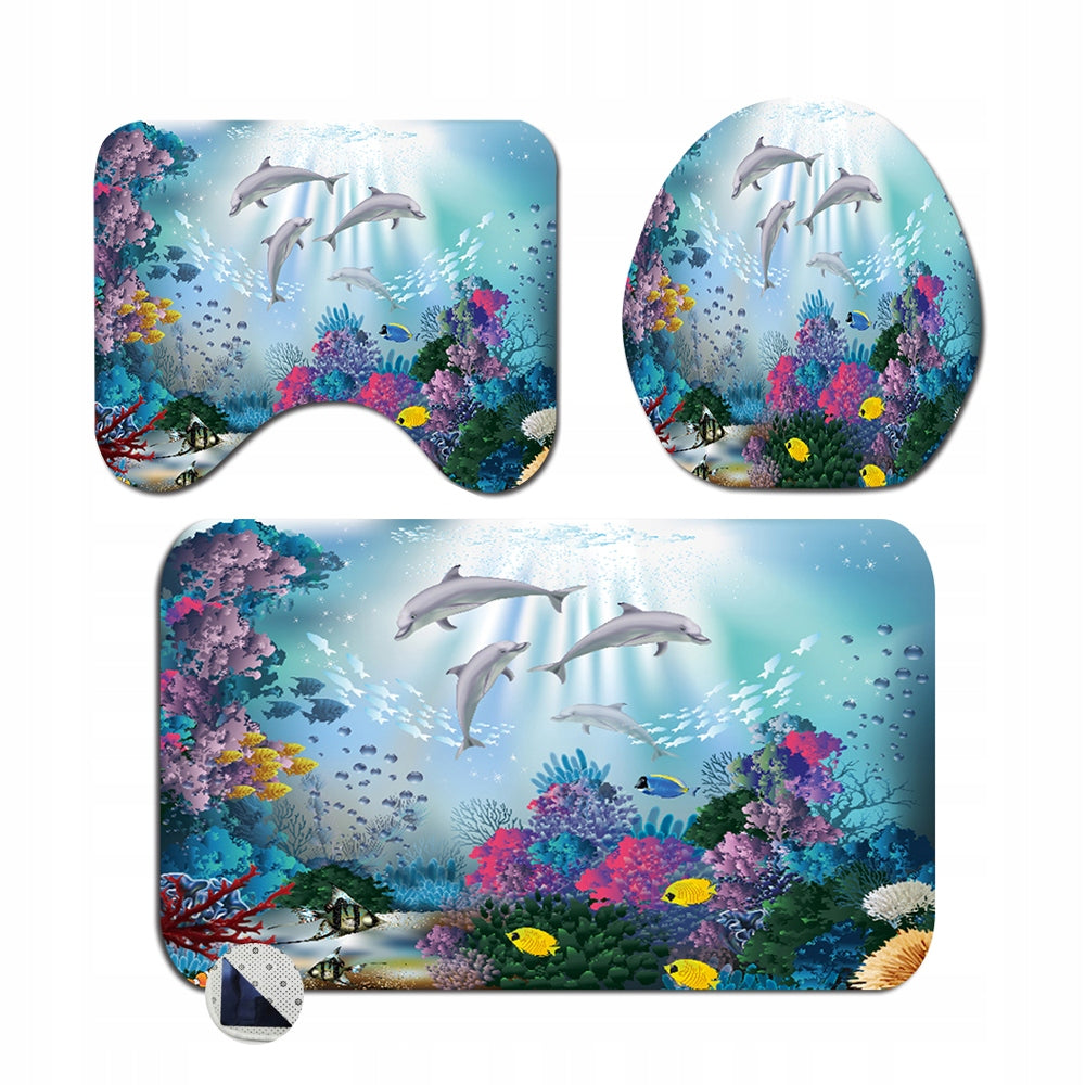 3 Pcs Set Soft Bathroom Rug Non-Slip Toilet Mat