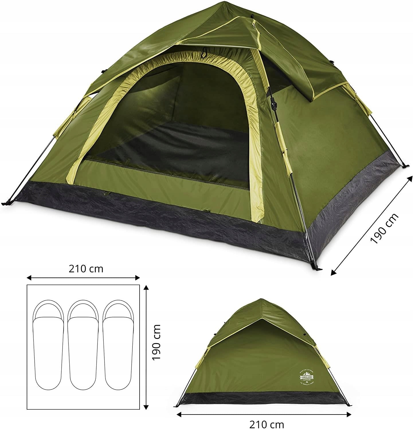 3 Person Pop Up Tent FOLDING IN 10 SEC. Lumaland green Brand Lumaland