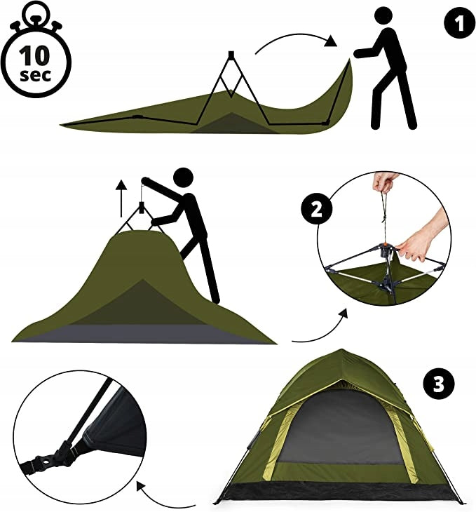 3 Person Pop Up Tent FOLDING IN 10 SEC. Lumaland green Packaging status original