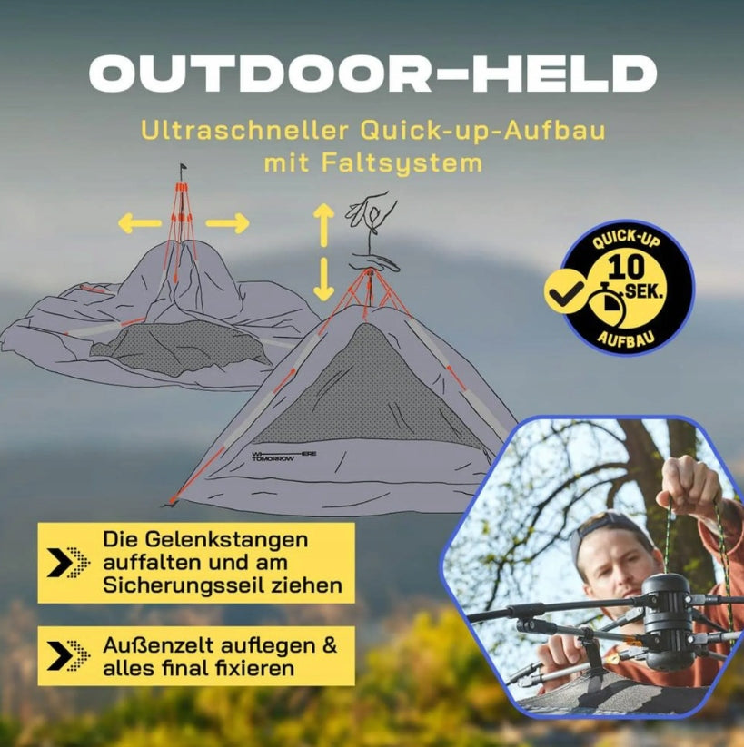 3 Person Pop Up Tent FOLDING IN 10 SEC. Lumaland green Waterproofness 2000 mm