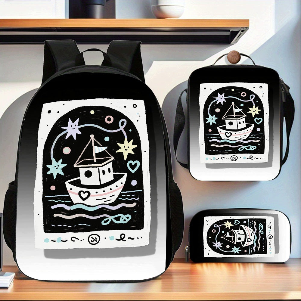 3-Piece Backpack Set: Large Capacity, Computer Compartment, Pencil Case, Crossbody Bag