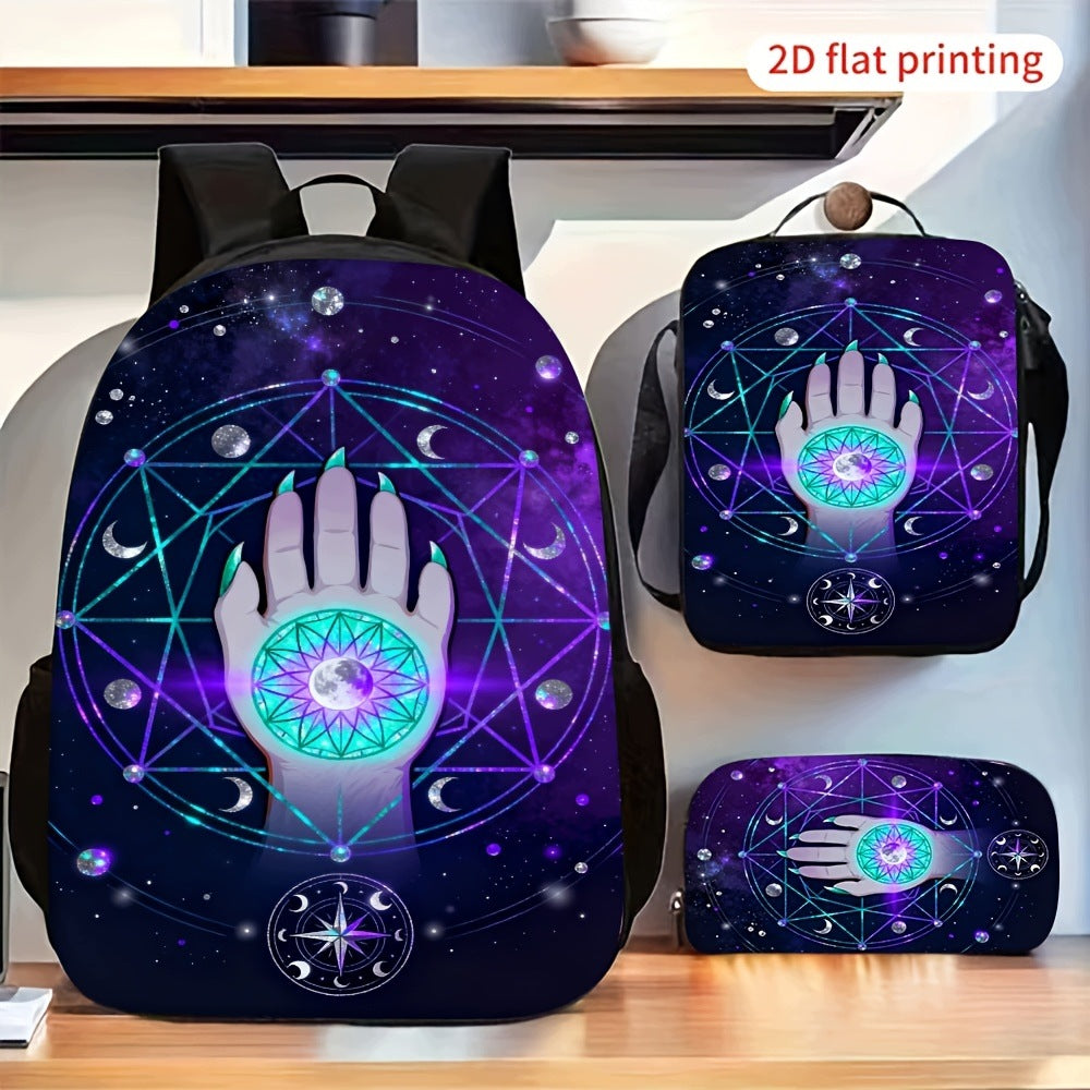 3-Piece Backpack Set: Mystic Palm, Pentagram, Starry Sky, Crossbody Bag