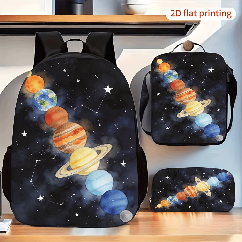 3-Piece Backpack Set with Solar System Planets & Constellation Print