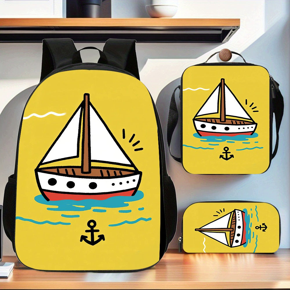 3-Piece Boat Backpack Set: Computer Bag, Pencil Case, and Crossbody Bag for Daily Use