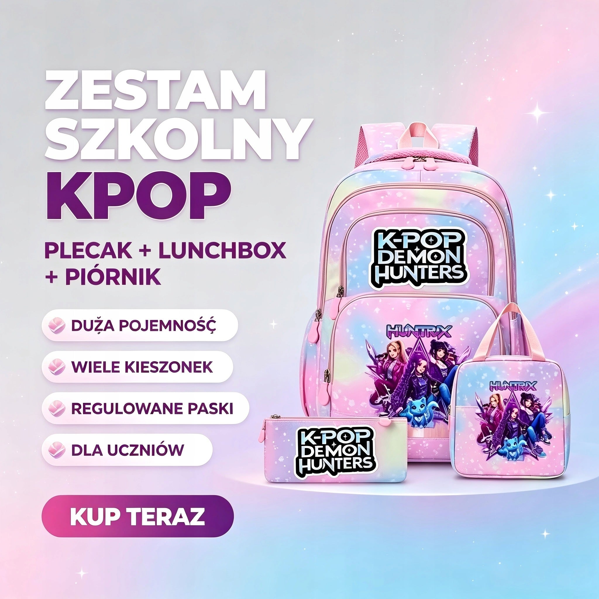 3 Piece K-Pop Demon Hunters School Backpack Set With Port Order Manufacturer code 4069616149523