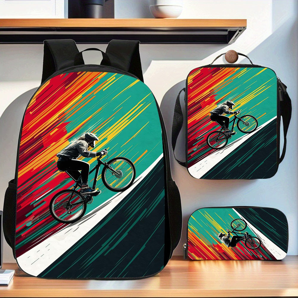 3 Piece Lightweight Backpack Set: Book Bag, Handbag, Pen Case