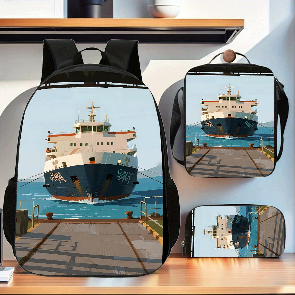 3-Piece Polyester Backpack Set: Notebook Bag, Crossbody Bag, Pencil Case for Women