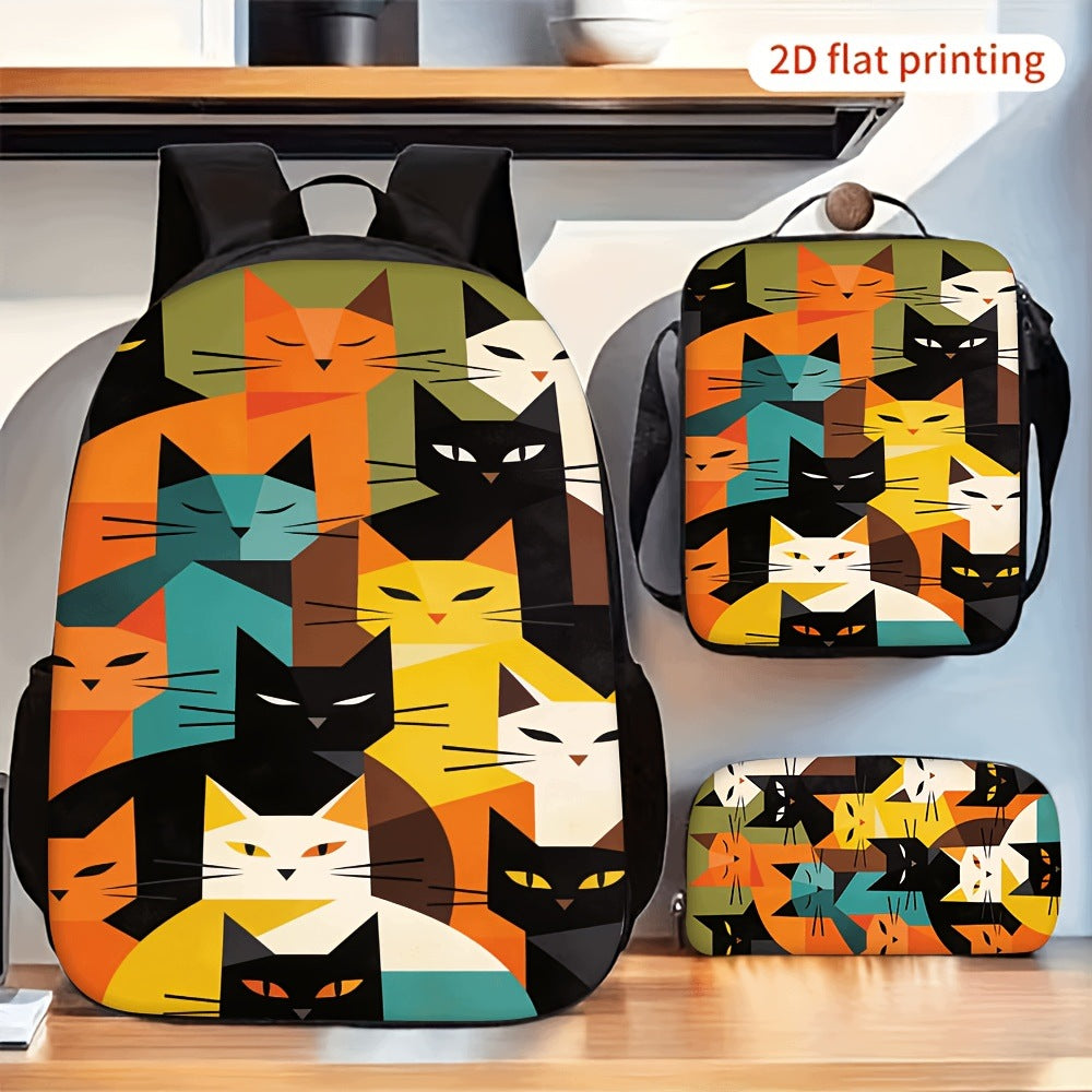 3-Piece Printed Backpack Set with Lunch Bag and Pencil Case