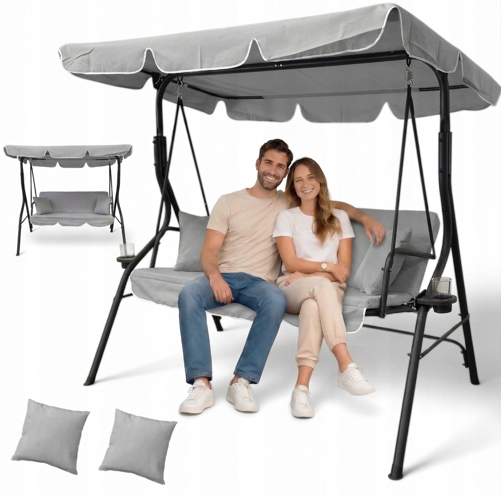 3 SEATER FREESTANDING GARDEN SWING LIGHT GREY