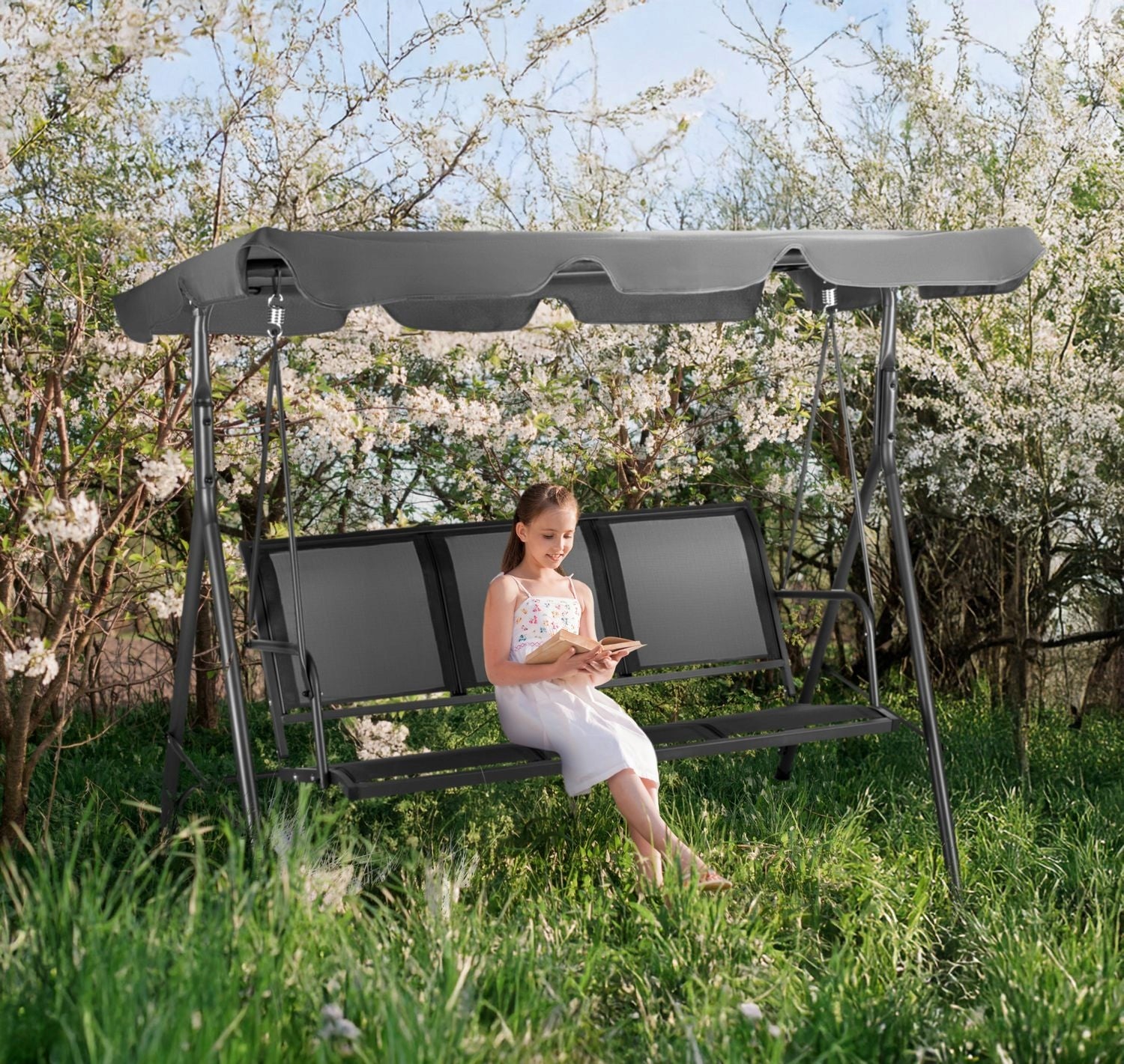 3 SEATER FREESTANDING GARDEN SWING WITH ADJUSTABLE VISOR OUTTEC Manufacturer code O-42455