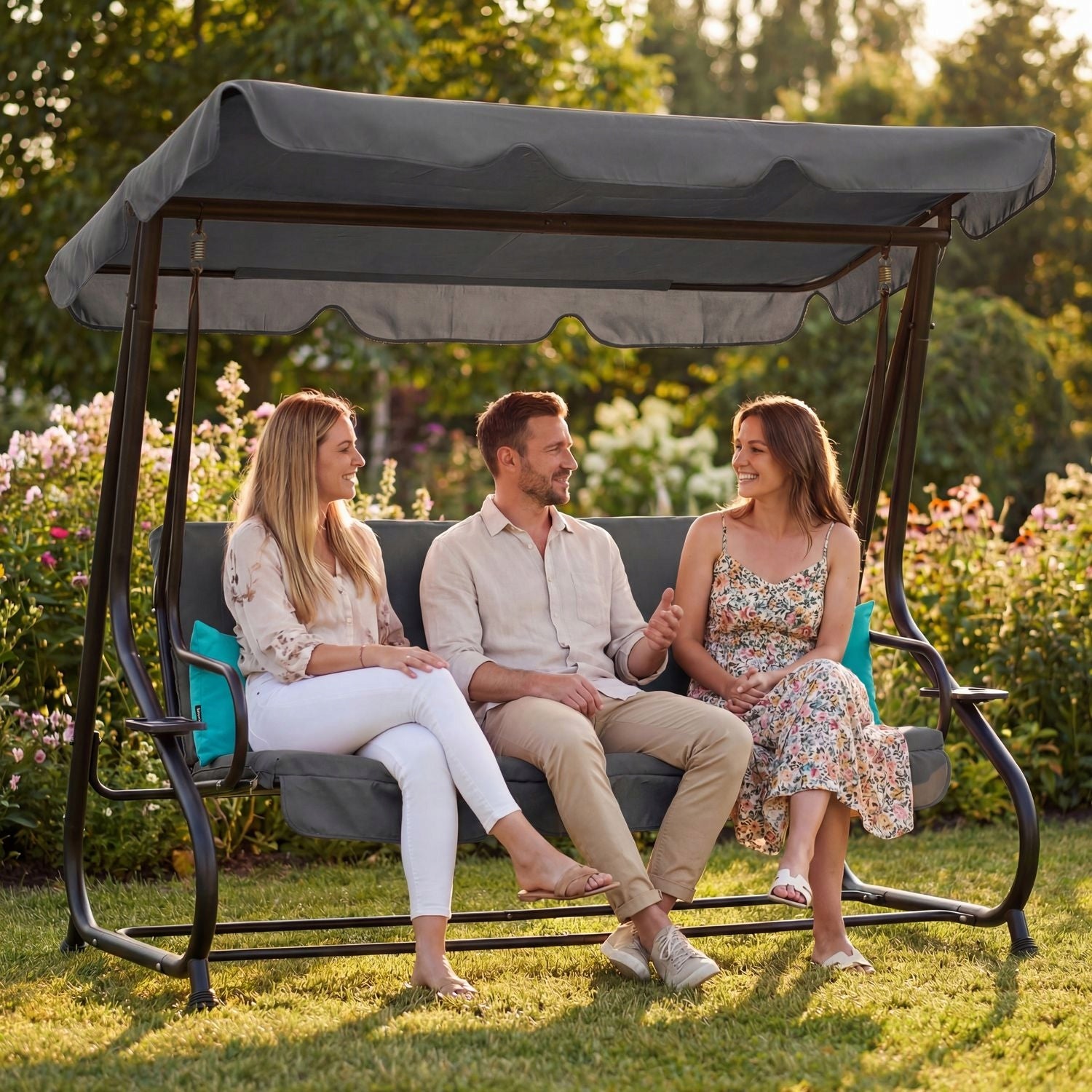 3 SEATER FREESTANDING GARDEN SWING WITH CANOPY FOLDING LUVERNO Manufacturer Luverno