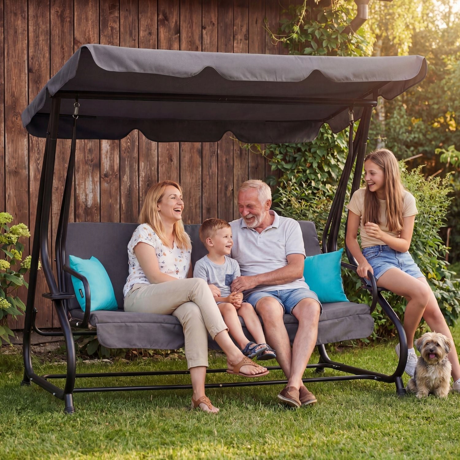3 SEATER FREESTANDING GARDEN SWING WITH CANOPY FOLDING LUVERNO Packaging status original