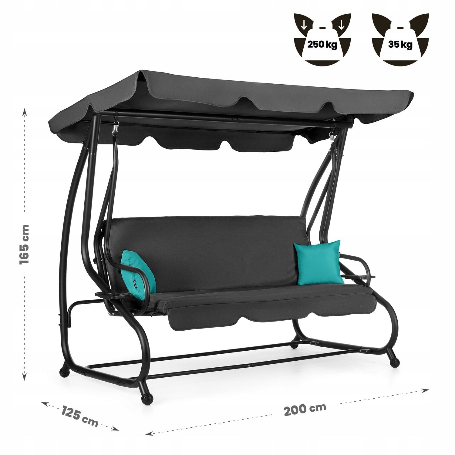 3 SEATER FREESTANDING GARDEN SWING WITH CANOPY FOLDING LUVERNO Product weight with unit packaging 40.5 kg